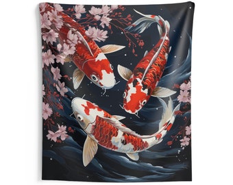 Tapiz de pez Koi japonés, arte de pared colgante fresco único asiático Vertical estético grande pequeña decoración dormitorio universidad dormitorio