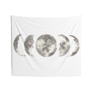Moon Phases Tapestry, Full Halve Moon White Landscape Indoor Wall Art Hanging Tapestries Large Small Decor Home Dorm Room Gift