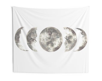 Moon Phases Tapestry, Full Halve Moon White Landscape Interior Wall Art Hanging Tapestries Large Small Decor Home Dorm Room Gift