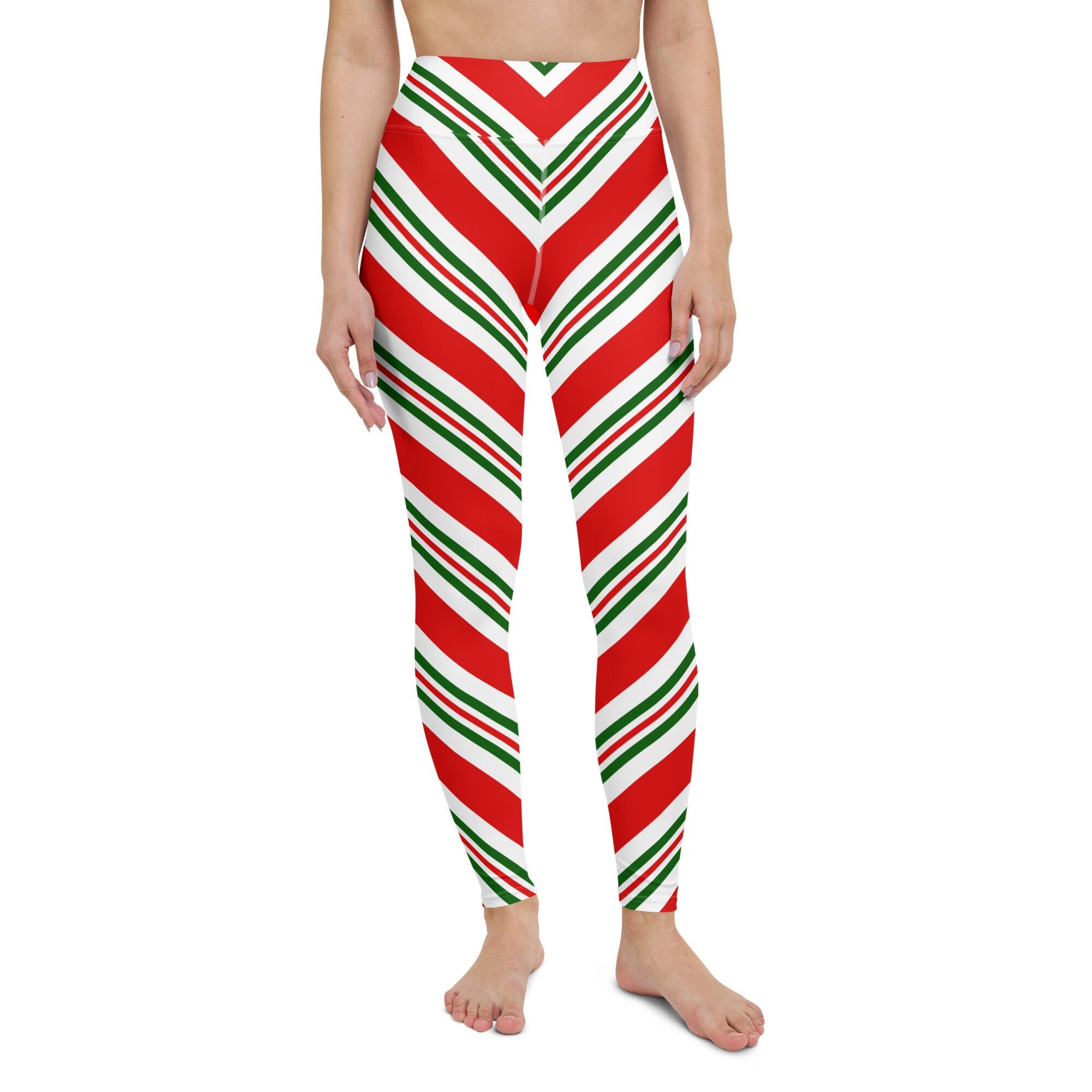 Red Striped Christmas Leggings Plus Size Christmas Tights (Red