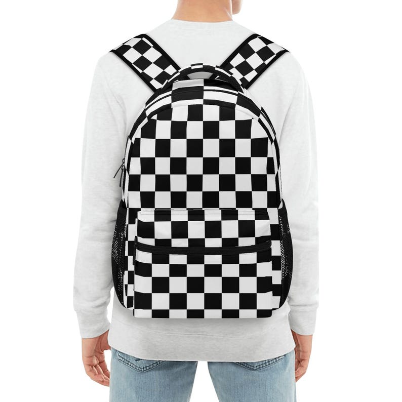 Checkered Backpack, Black White Check Checkerboard Men Women Kids Books ...
