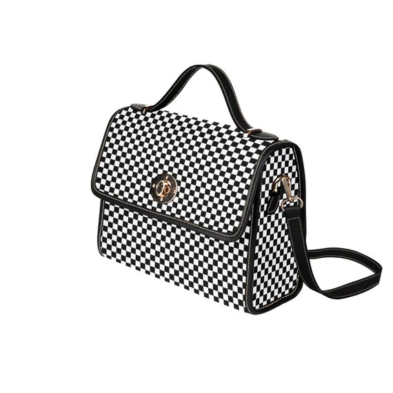 Bolso de mano a cuadros a cuadros en blanco y negro a cuadros pequeno impermeable lindo para mujer cuerpo cruzado bolso de mano con correa de cuero vegano Etsy Espana