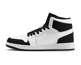 Zapatos de cuero de caña alta para hombre, en blanco y negro, zapatillas de deporte con cordones de dos tonos, estilo vegano, ropa de calle, idea de regalo de diseñador para hombre