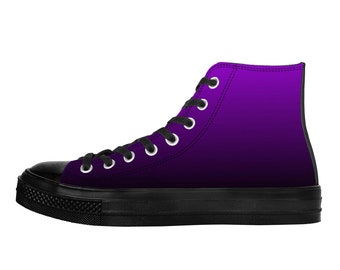 Zwart paarse ombre hoge schoenen, dames heren gradiënt tie-dye vetersneakers canvas streetwear dames meisjes sneakers designer