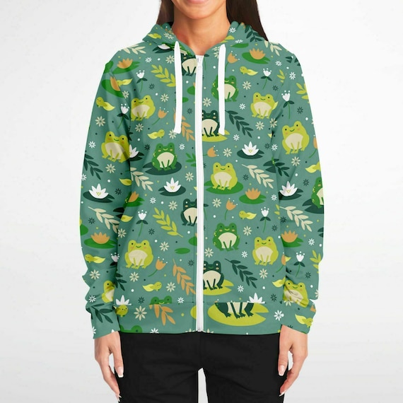 Frog Zip up Hoodie Green Animal Front Zipper Pocket Men Women Unisex Adult Aesthetic Graphic Cotton Fleece Hooded Sweatshirt Etsy