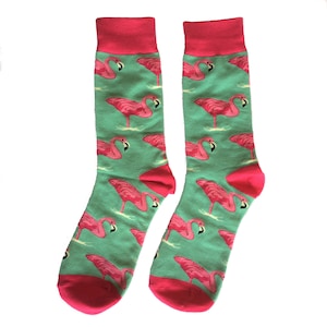 Flamingo Socks, Green Pink Flamingo, Men Women Crew Cotton Socks, Cool, Cute Crazy Happy Casual Fun socks