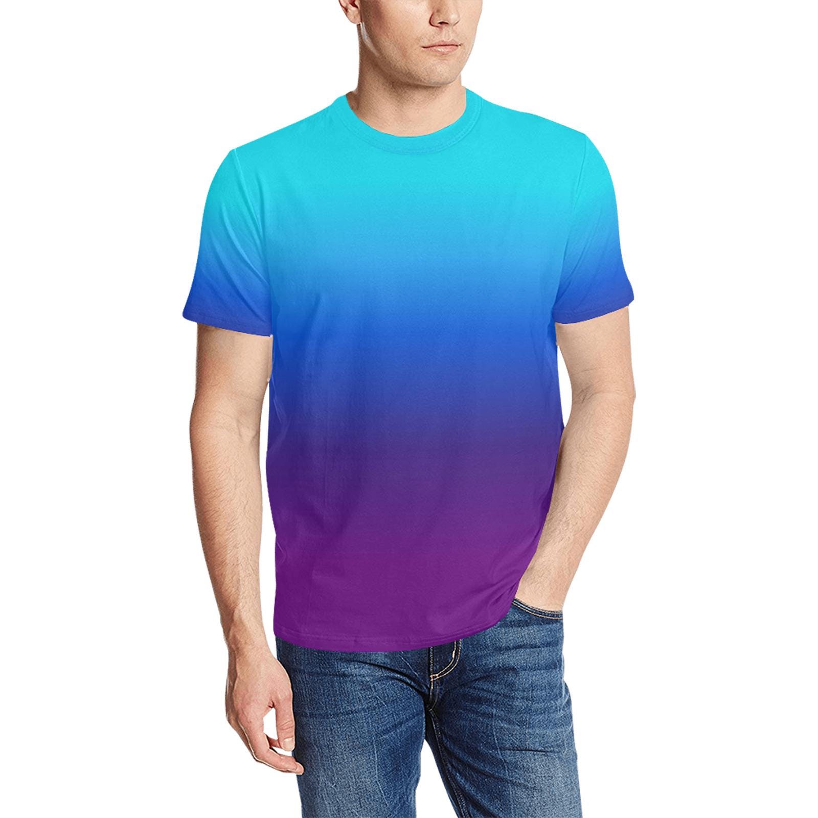 Blue Purple Ombre Tshirt, Gradient Tie Dye Designer Graphic
