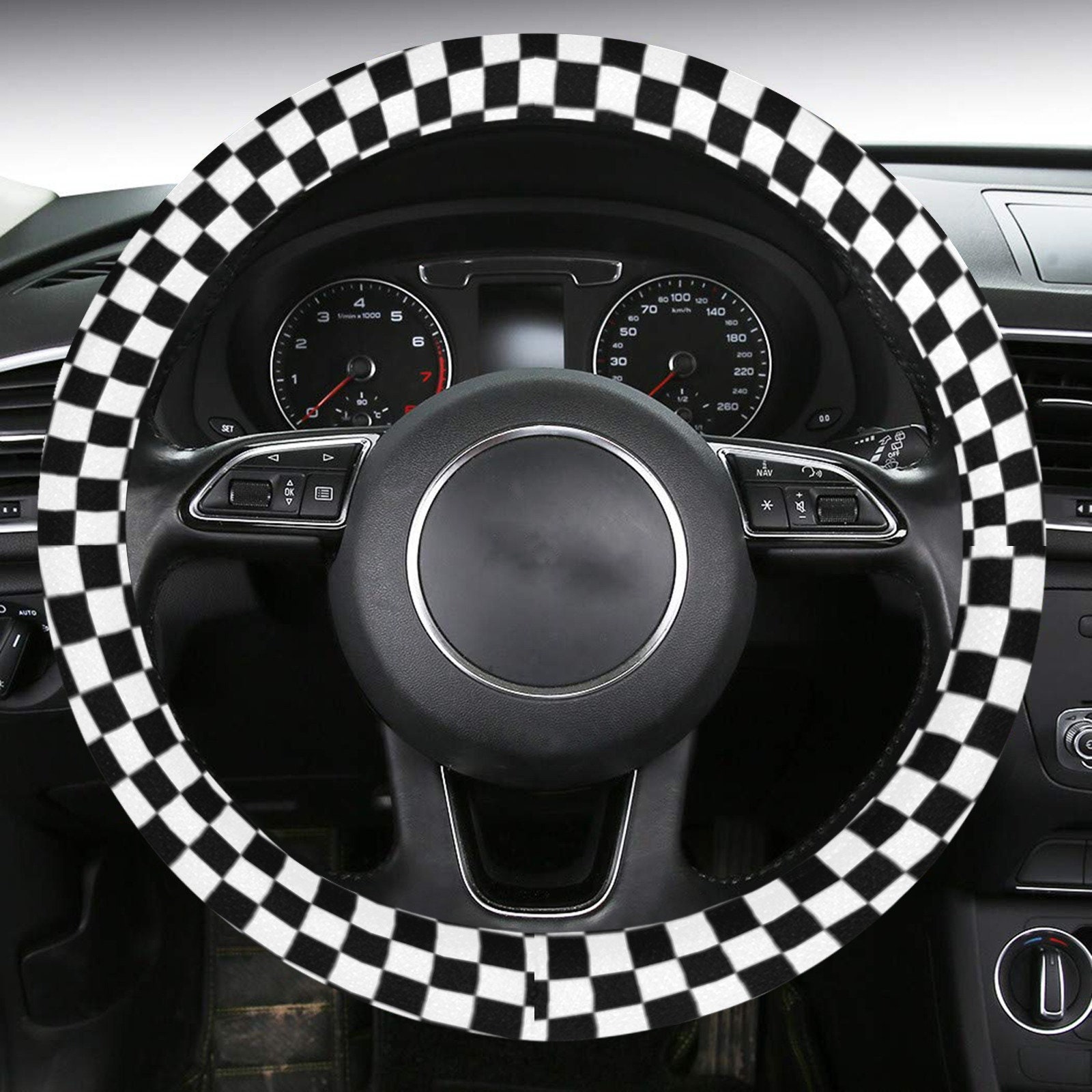 Gothic Letter Checkerboard Car Steering Wheel - Temu