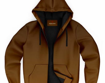 Brown Ombre Zip Up Fleece Lined Hoodie, Gradient Heavyweight Full Zipper Pocket Men Women Unisex Aesthetic Graphic Hooded Sweatshirt Jacket