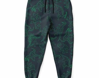 Dinosaur Joggers Sweatpants with Pockets, Dino Trex Green Women Men Female Ladies Fleece Comfy Sweats Pants Loungewear Athletic Bottoms