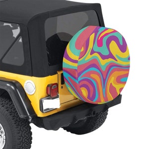 Groovy Tire Cover, Psychedelic Trippy Spare Wheel Cover Custom Unique Design RV Back Backup Camera Hole Camper Adventurous Gift