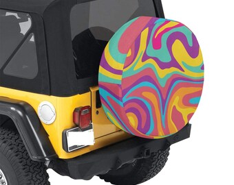 Groovy Tire Cover, Psychedelic Trippy Spare Wheel Cover Custom Unique Design RV Back Backup Camera Hole Camper Adventurous Gift