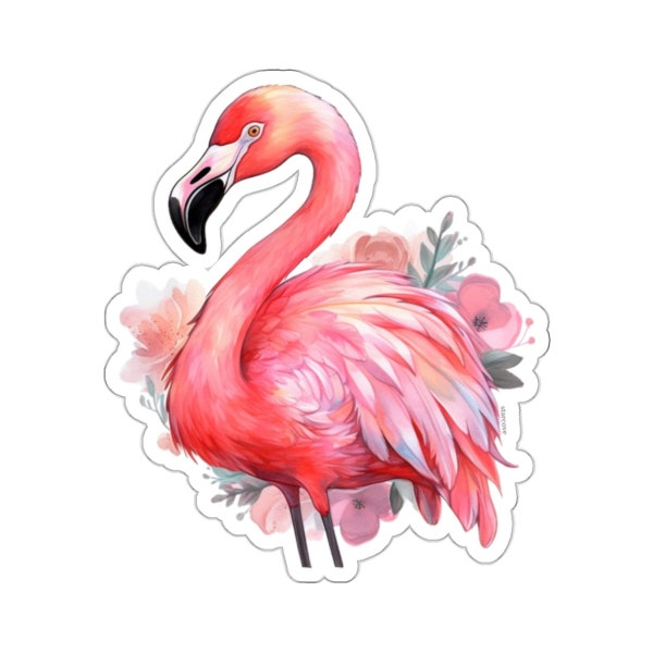 Rosa Flamingo Aufkleber, Blumen Aquarell Laptop Aufkleber Vinyl Niedliche kleine große Wasserflasche Becher Auto wasserdicht Ästhetik gestanzte Wandbild