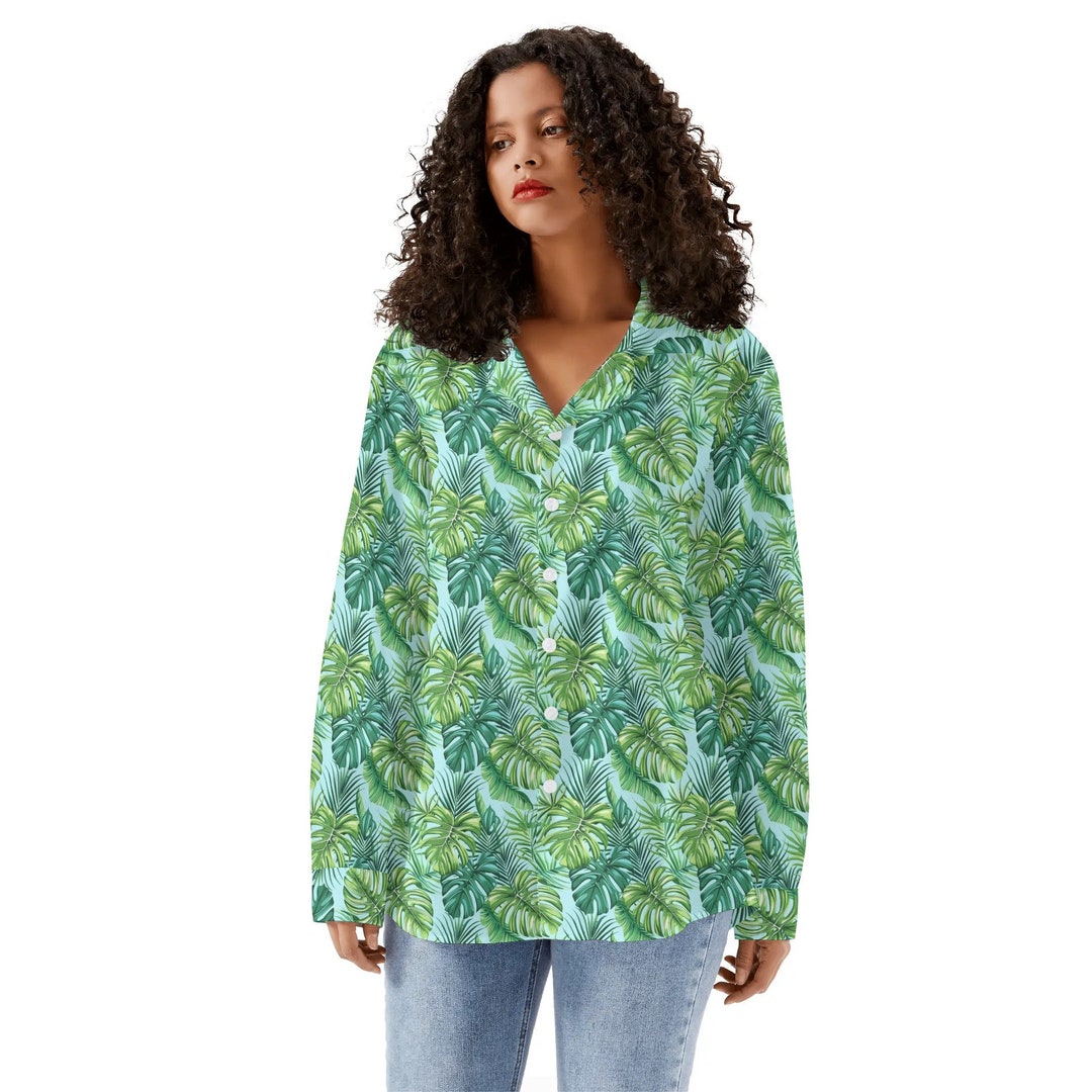 Green Long Sleeve Off the Shoulder Blouse for Women - Going Out Pattern Tops for Ladies