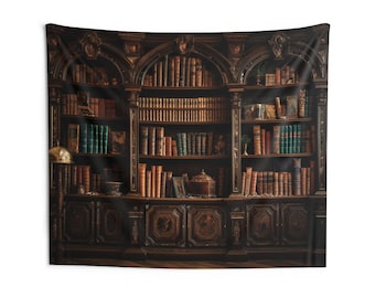 Bookshelf Library Tapestry, Books Reading Faux Vintage Bookcase Backdrop Wall Art Hanging Landscape Large Small Decor College Dorm Room
