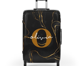 Personalized Suitcase with Wheels, Custom Name Monogram Marble Cabin Carry On Luggage Hard Shell Bag Travel Customized Small Large Women Men