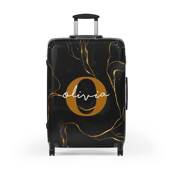 Personalized Suitcase With Wheels, Custom Name Monogram Marble