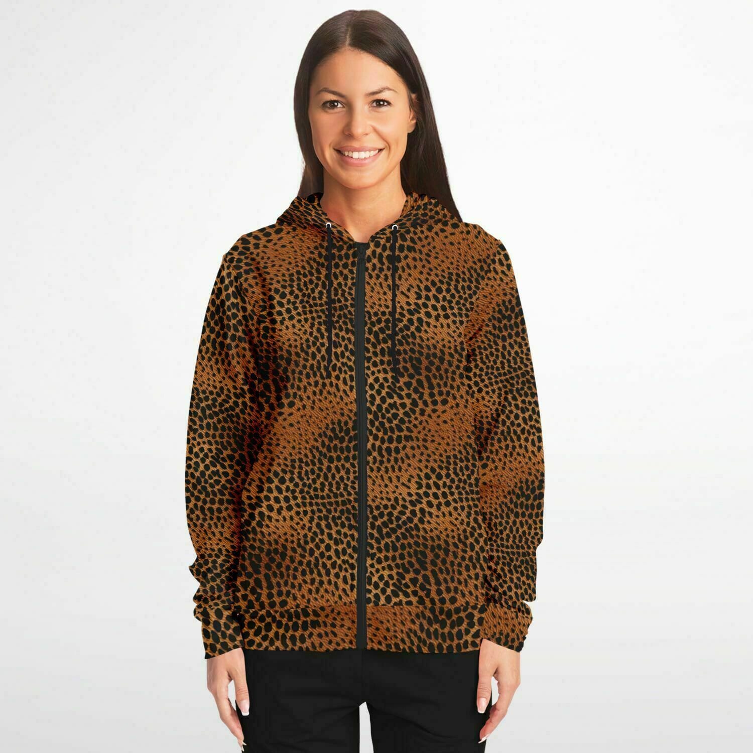 Leopard Print Zip up Hoodie, Animal Cheetah Full Zipper Pocket Men