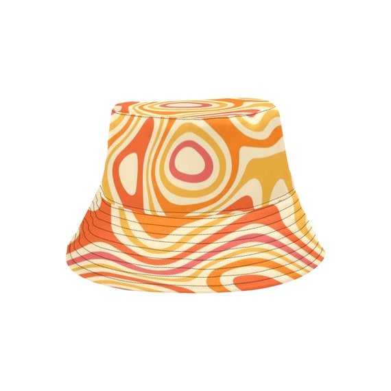 Funky Bucket Hat, Groovy Orange Psychedelic Retro Vintage Disco