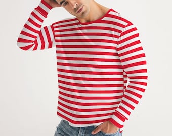 赤と白のストライプ柄長袖Tシャツ：レトロなY2Kスタイル - Etsy 日本