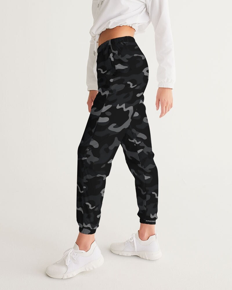 Black Camo Women Track Pants, Grey Camouflage Female Sports