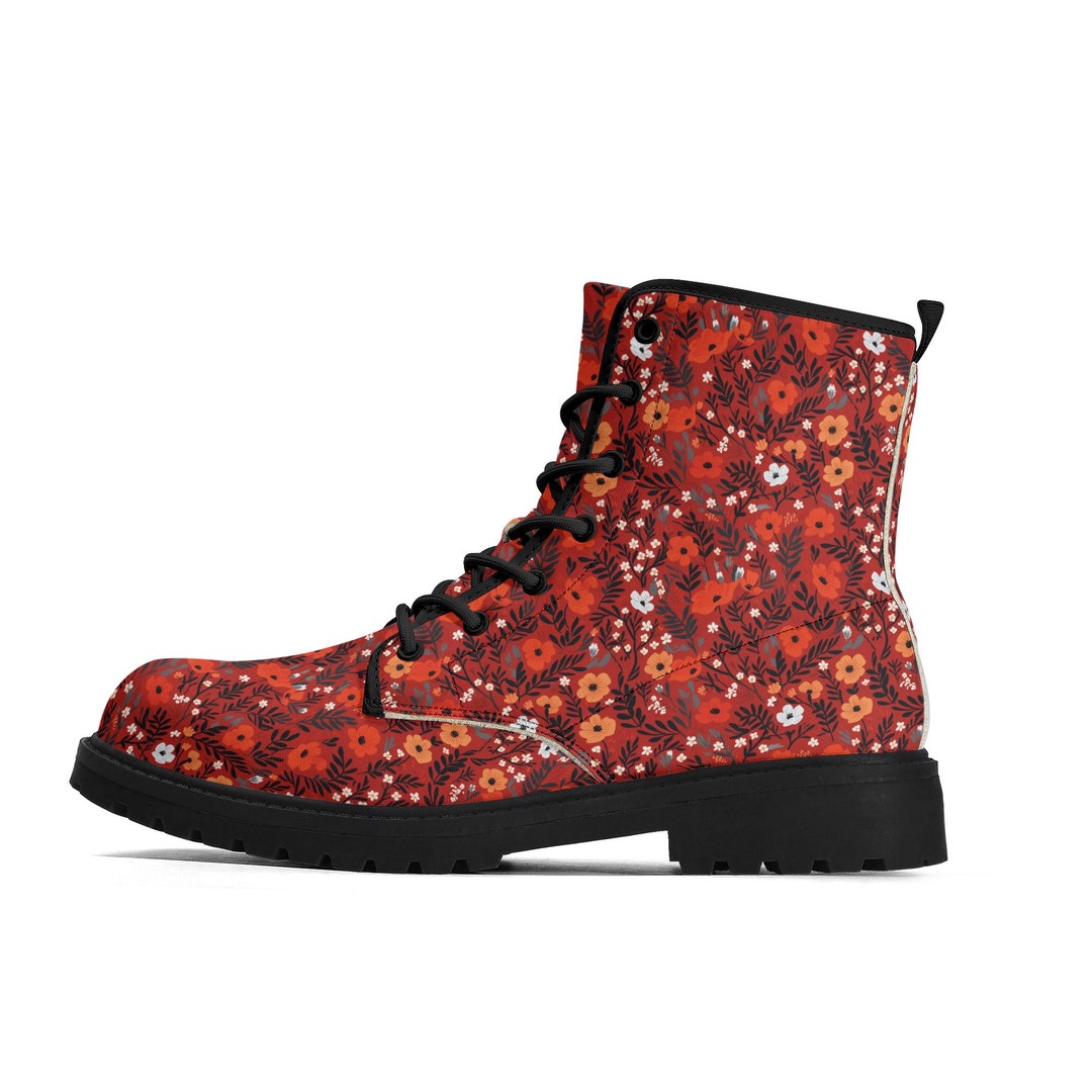 Red Flower Paisley Pattern Print Comfy Winter Boots