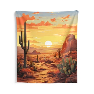 Desert Sunset Tapestry, Cactus Wall Art Hanging Vertical Indoor Aesthetic Large Small Decor Bedroom College Dorm Room
