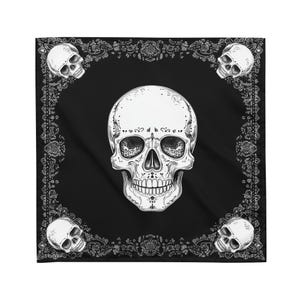 Skull Bandana Headband Scarf, Black White Skeleton Women Men Female Ladies Hair Male Dog Neck Head Kerchief Printed Designer Cooling