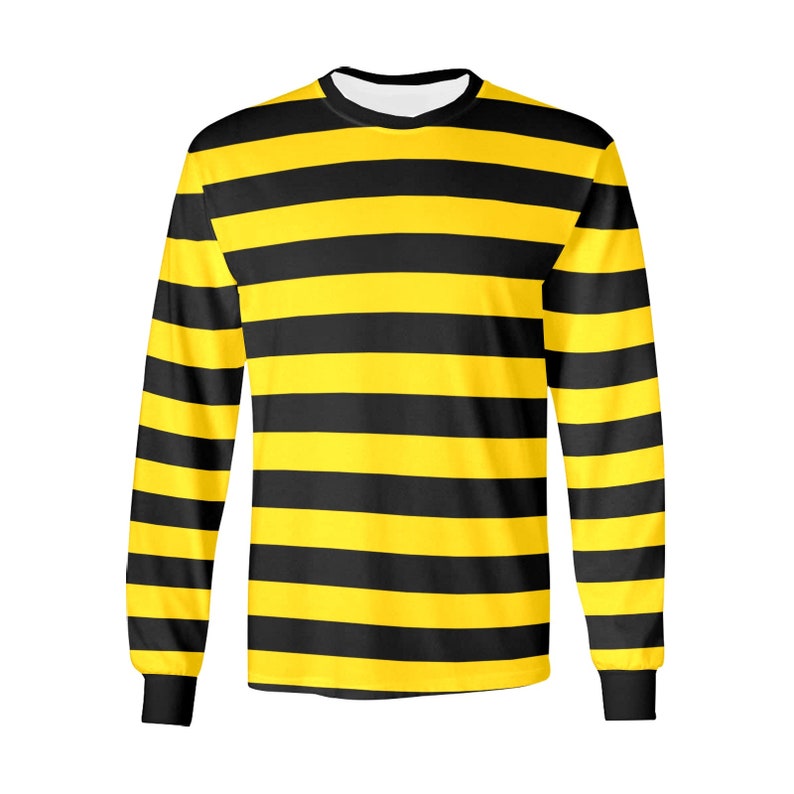 May include: A long-sleeved shirt with black and yellow horizontal stripes.
