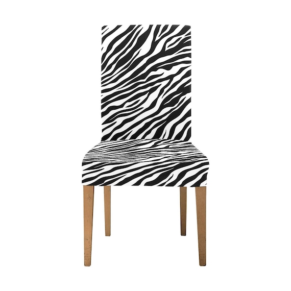 Zebra Dining Chair Seat Covers Black White Animal Print Stretch Slipcover Furniture Dining Room Home Decor Etsy UK