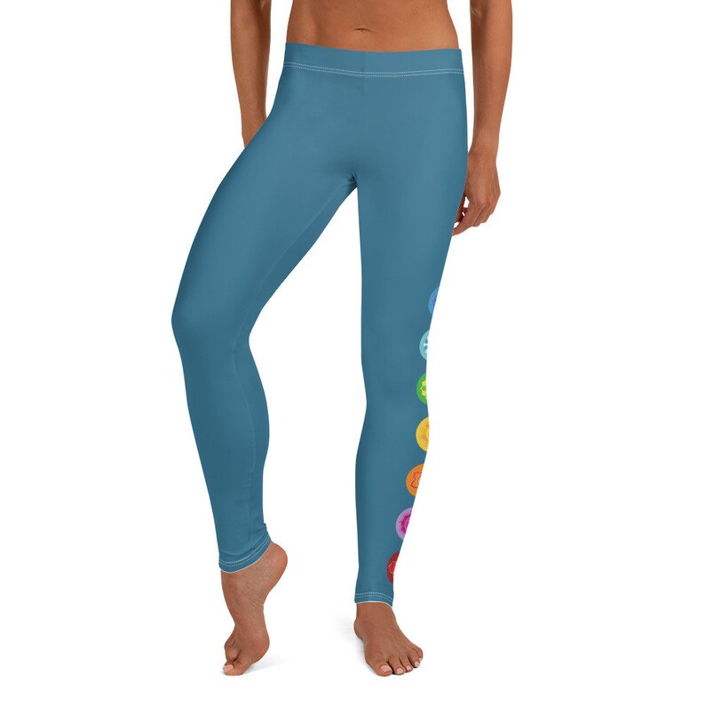 Blue Symbols Chakras Yoga Pants Boho Hippie Printed Yoga Pants Cute Print Graphic Workout Running Gym Fun Gift for Her CHAKRA Leggings