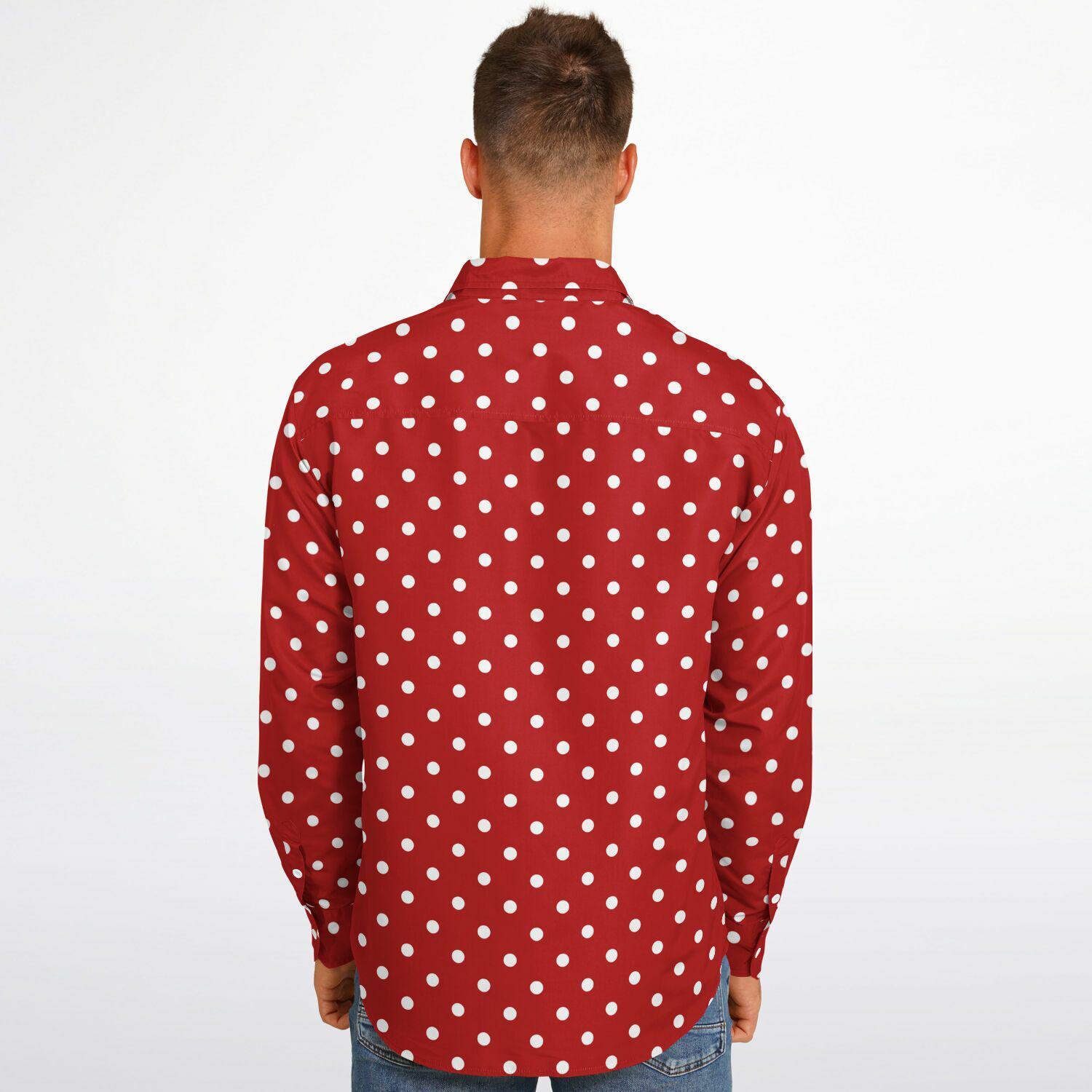 トップス ALONE inc. Rayon Shirt Dots Long RED Red White Polka Dots Long Sleeve Men Button up Shirt, Guys Male