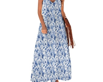 princess polly baby blue dress Summer Casual Dress for Womens Sleeveless Summer Sexy V Neck Spaghetti  Strap Long Sundress Loose Beach Maxi Dresses