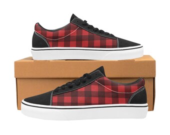 red and black checkered shoes
