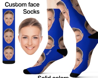 Custom Face Socks, Solid Color Photo Face Dog Print Personalized 3D Sublimation Socks Women Men Funny Novelty Cool Funky Crazy Unique Gift