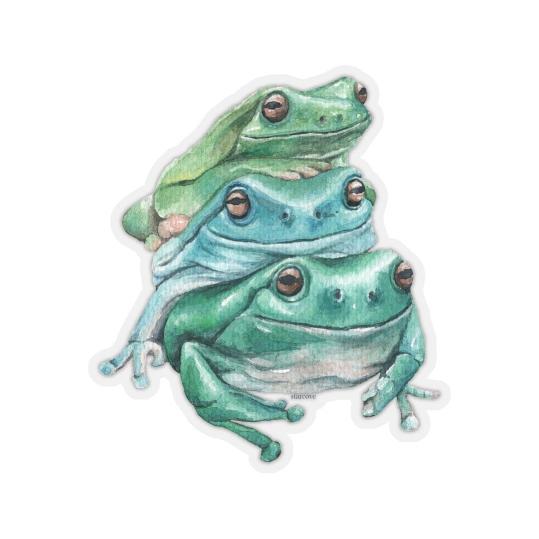Cute Frog Sticker, Green Frog Stacked Kawaii Watercolor Laptop Decal ...