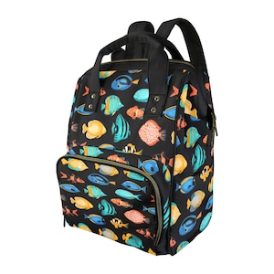 Wickeltaschen-Rucksack mit Fischmotiv, niedliches tropisches Angeltier, Baby, Junge, Mädchen, wasserdicht, isolierte Taschen, stilvoll, für Mama, Papa, Designer, Herren, Damen, groß
