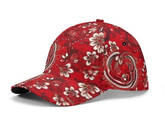 Red Bandana Print Baseball Cap | Paisley Snapback Hat | Y2K
