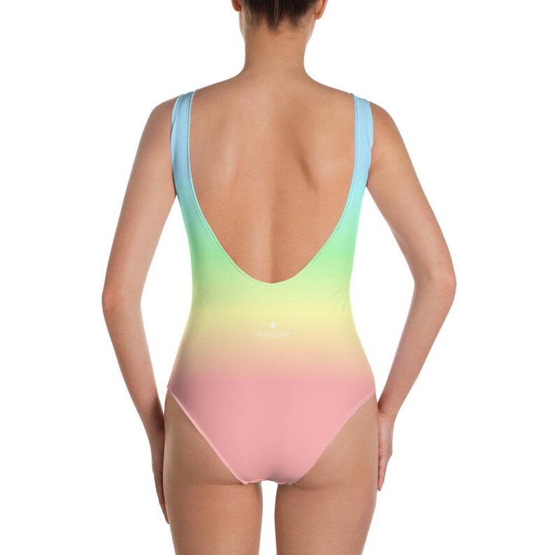 Pastel Rainbow One Piece Swimsuit Women, Tie Dye Ombre Gradient Kawaii Cute Swimming Bathing Suit Colorful Swimwear Female Swim image 8