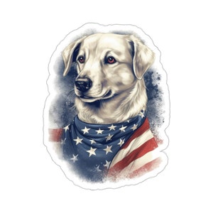 Dog American Flag Sticker, Labrador Retriever USA Patriotic Laptop Decal Vinyl Cute Waterbottle Tumbler Car Waterproof Bumper Aesthetic Wall