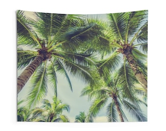 Tropical Palm Tree Tapestry, Beach Green Leaf Nature Landscape Interior Wall Art Hanging Tapestries Dorm Room Decor