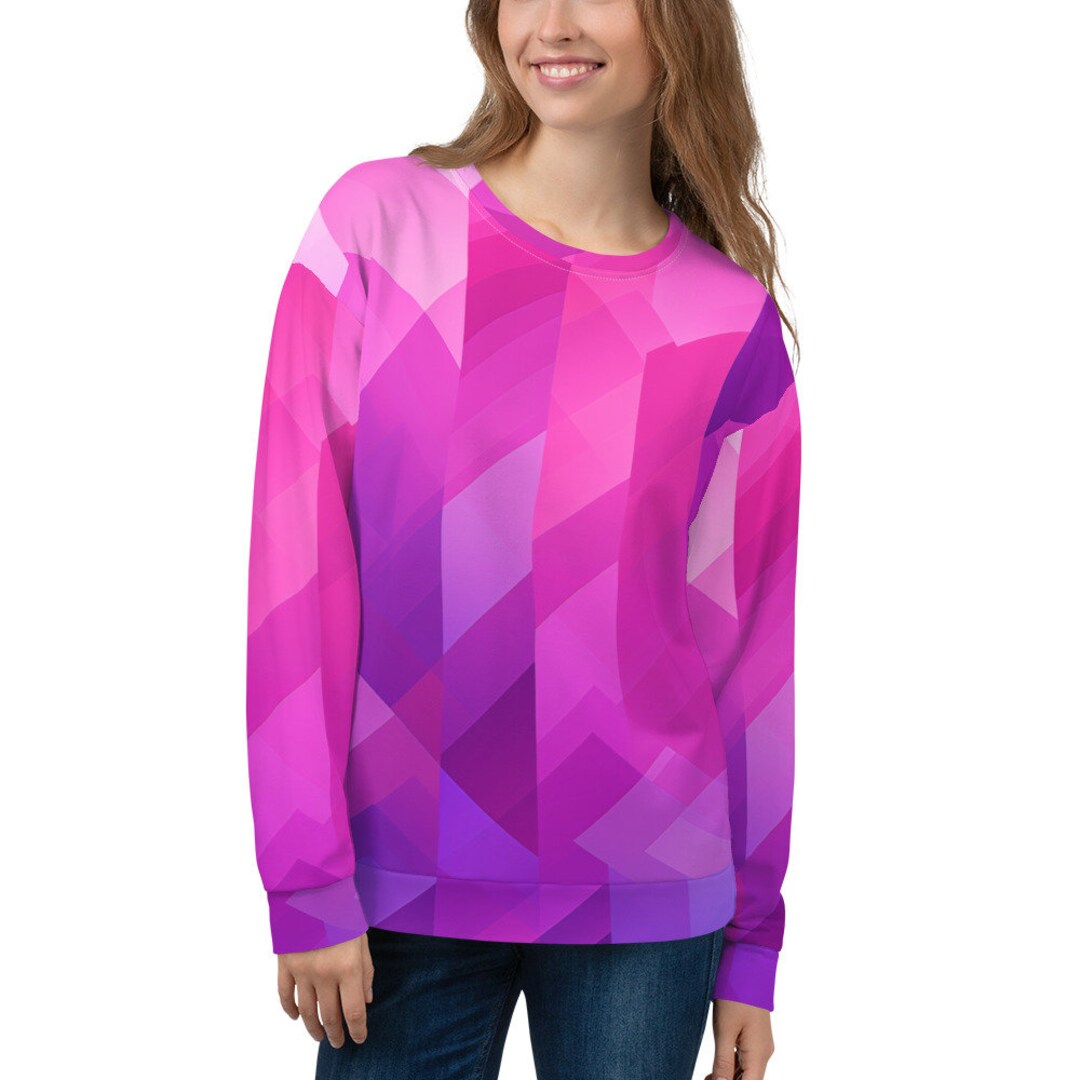 Pink Purple Ombre Sweatshirt, Geometric Gradient Crewneck