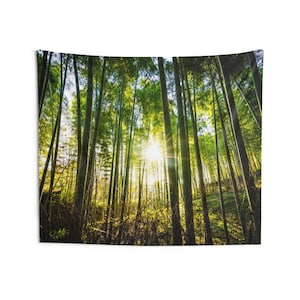 Forest Sun Tapestry, Green Tree Natural Bamboo Landscape Indoor Wall ...