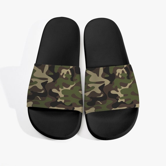 Camo Slides Sandals Green Camouflage Men Women Designer Shoe | Etsy