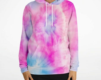 Cotton Candy Tie Dye Hoodie, Pink Blue Pullover Men Women Adult Aesthetic  Graphic Female Hooded Sweatshirt with Pockets