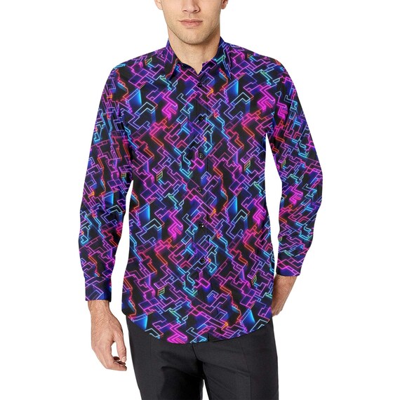 トップス willfully color scheme long cuffs shirt Amazon.com: Jatcre 80s Geometric Mens Button Down Shirts