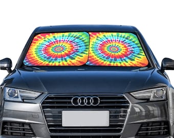 Regnbågsfärgad tie dye solskydd för bil, 2-delat set, hippiefärgad vindruta, sidofönster, vikbar lastbil, bil, SUV, visirskydd