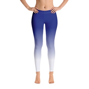 Royal Blue Ombre Leggings Women, Gradient Tie Dye Printed Yoga Pants Cute Workout Gym Designer Tights Gift