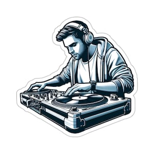 Männlicher DJ Mixing Aufkleber Aufkleber, Plattenspieler Musik Art Vinyl Laptop niedliche Wasserflasche Becher Auto wasserdichte Stoßstange klar ästhetisch gestanzte Wand