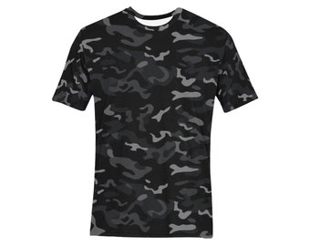 Black Camo Tshirt, Grey Camouflage Print Designer
